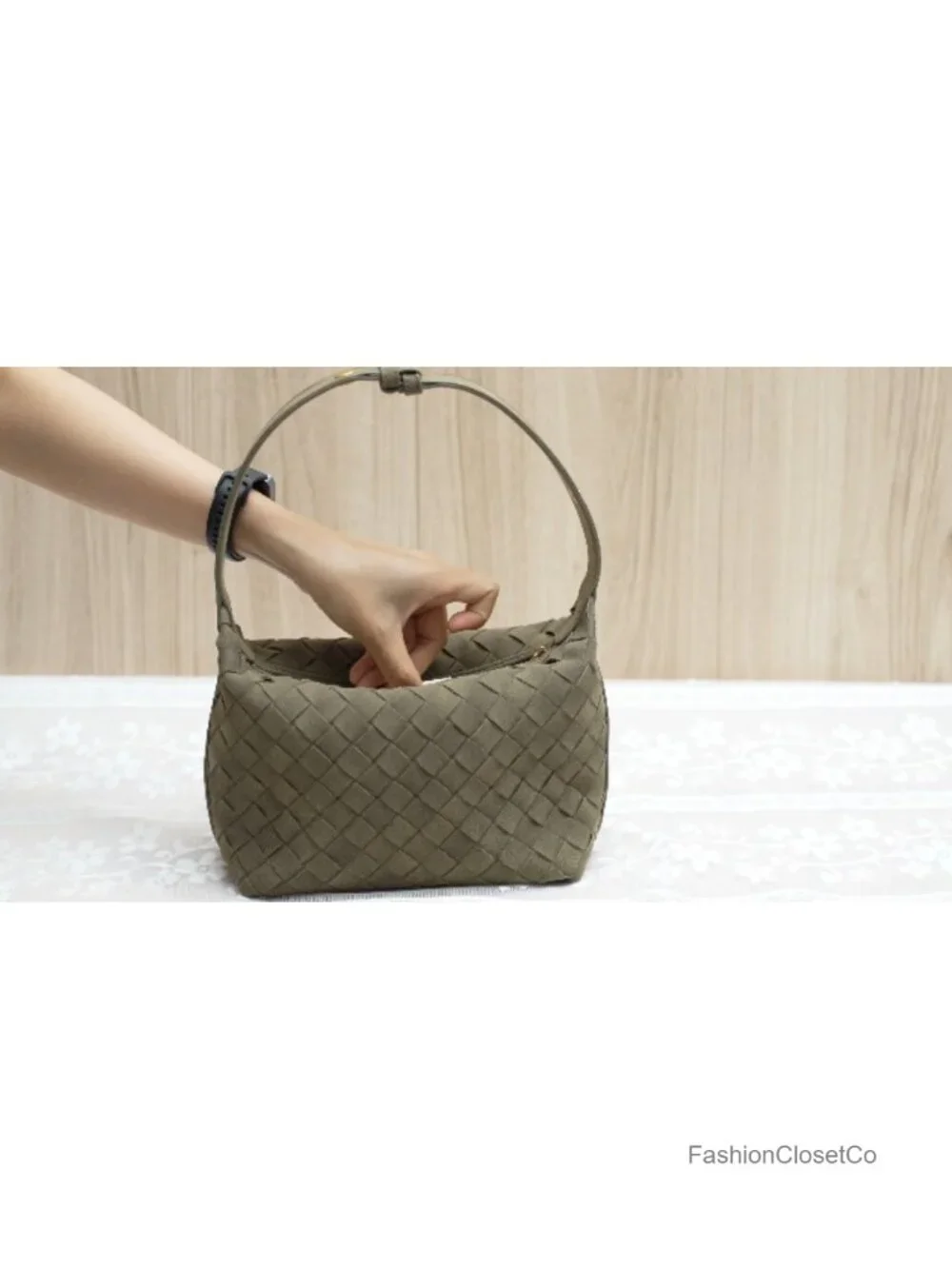 Faux Suede Woven Hobo Handbag with Adjustable Strap Mini Shoulder Bag